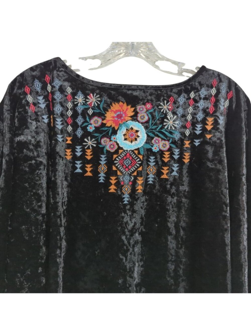 John Mark Blouse Womens S/M Black Velvet Embroidered Floral Boho Kimono Top - Picture 7 of 11